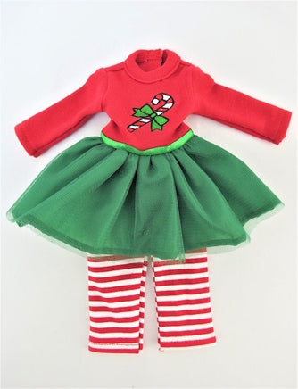 Candy Cane Tutu Dress Pant Set Fits 14.5" Wellie Wisher American Girl Clothing2