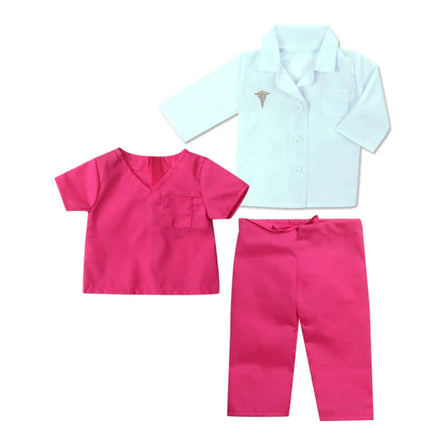 Hot Pink Medical Set Coat Scrubs Stethoscope Fits 18" American Girl Doll Clothes1
