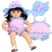 Gingham Summer Romper & Hat Fits 15" Bitty Baby American Girl Doll Clothing0