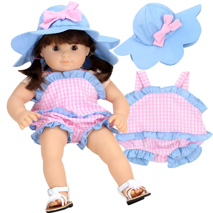Gingham Summer Romper & Hat Fits 15" Bitty Baby American Girl Doll Clothing0