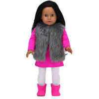 Pink Snowflake Tunic Leggings Vest & Boots Fits 18" American Girl Doll Clothes1