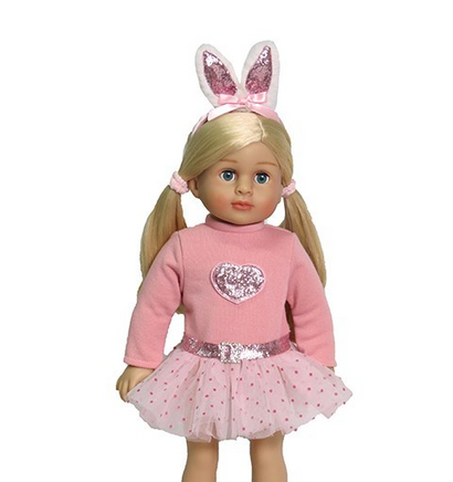 Pink Sparkly Dress Easter Bunny Headband Fits 18" American Girl Doll Clothing0
