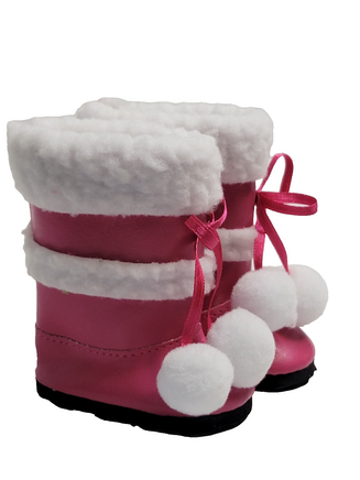 Pink Fur Trimmed Pom Boots Fits 18" American Girl Doll Clothing Shoes1