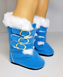 Blue Fur Trim Buckle Boots Fits 18" American Girl Doll Clothes Shoes0