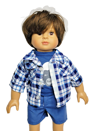 Blue Plaid 3pc Shorts Set Fits 18" American Girl Doll Clothing0