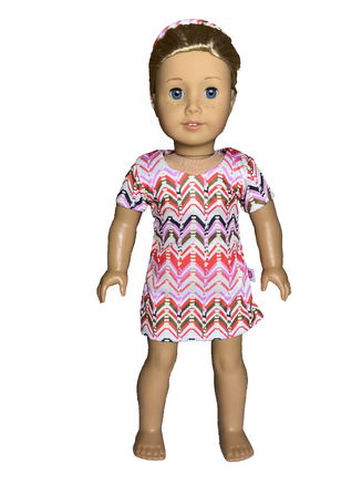 Colorful Zig Zag Dress And Headband Fits 18" American Girl Doll Clothing0