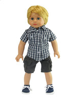 Plaid Shirt Cargo Shorts Set Fits 18" American Boy Girl Doll Clothing1