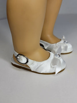 White Satin Bow Dress Shoes Fits 18" American Girl Doll Clothes Shoes0